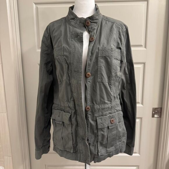 L.L.Bean Grey Utility Cargo Jacket Button Zip Front Women’s Medium Outdoor - Picture 1 of 4